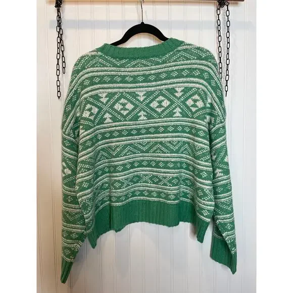 NWT American Eagle Outfitters Green & White Fair Isle Snowdrift Sweater Size XL - Picture 4 of 8
